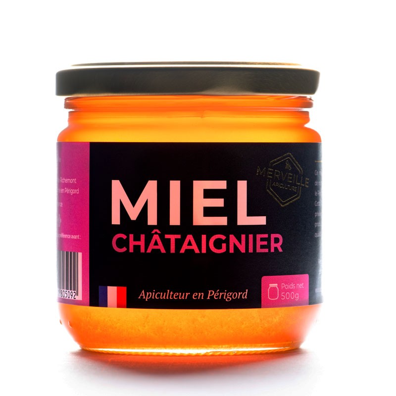 Miel de châtaignier, produit par nos abeilles, récolté en Bourgogne et dans  le Var